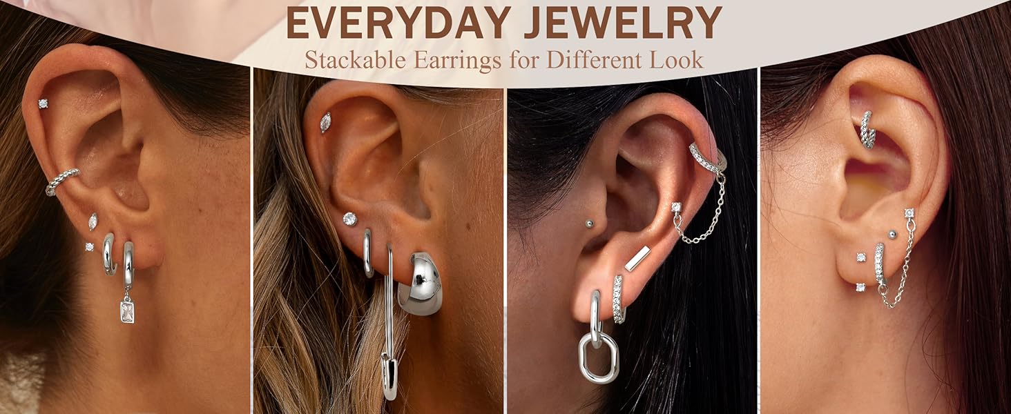 Jstyle 13 Pairs Small Gold Hoop Earrings Set for Women Dainty Gold Earrings 14K Gold Plated Lightweight Huggie Earrings Hypoallergenic Stud Hoop Earrings Pack for Jewelry Gift