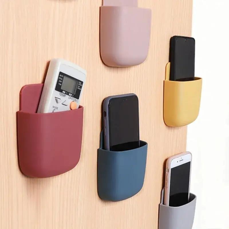 Handy, Versatile Wall-Mounted Storage Organizer - Adhesive Plastic Box for Phones, Remote Controls & More - Perfect for Home Organization, Storage Racks, Cell Phone Holder