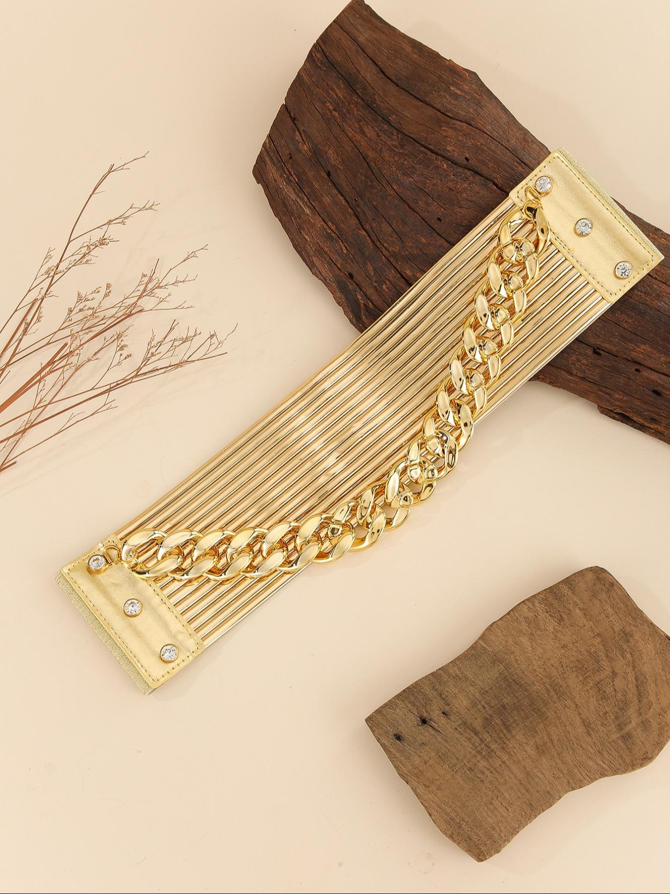 Women's Fashion Chain Decorated PU Leather Wide Belt, Casual Waistband for Jeans, Fashion Belt for Party, Daily Clothing Decor, Trendy All-match & Exquisite Belt for Gift, Chain Belts