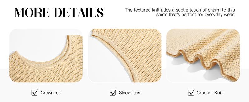 Saodimallsu Women's Crochet Tank Top Summer Sleeveless Crew Neck Basic Mesh Knit Loose Pullover Sweater Vest for Casual & Chic Outfits