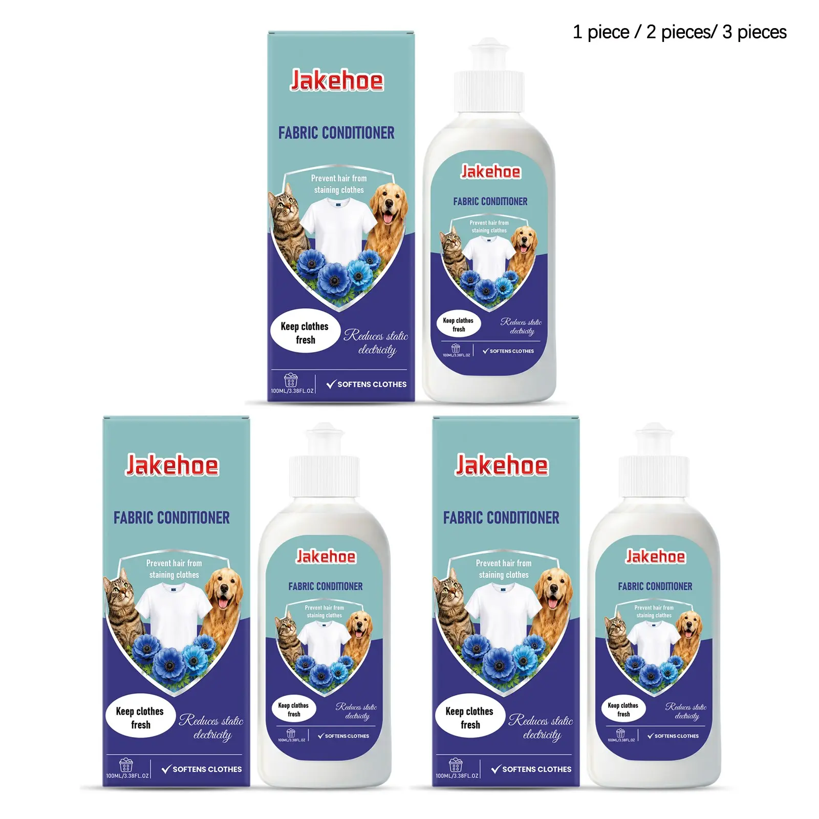 Fabric Softener (100ML/100ML*2/100ML*3), Gentle Daily Cleaning for Clothes, Removes Oil Stains, Freshens Fabric, Non-Sponge Rubber