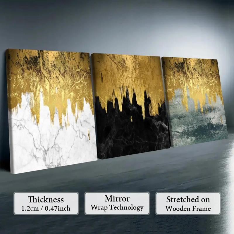 Wooden-Framed Canvas Painting Set, 3 Counts Multi-Dimensional Spray Art Posters, Wall Decor for Living Room, Bedroom and Office