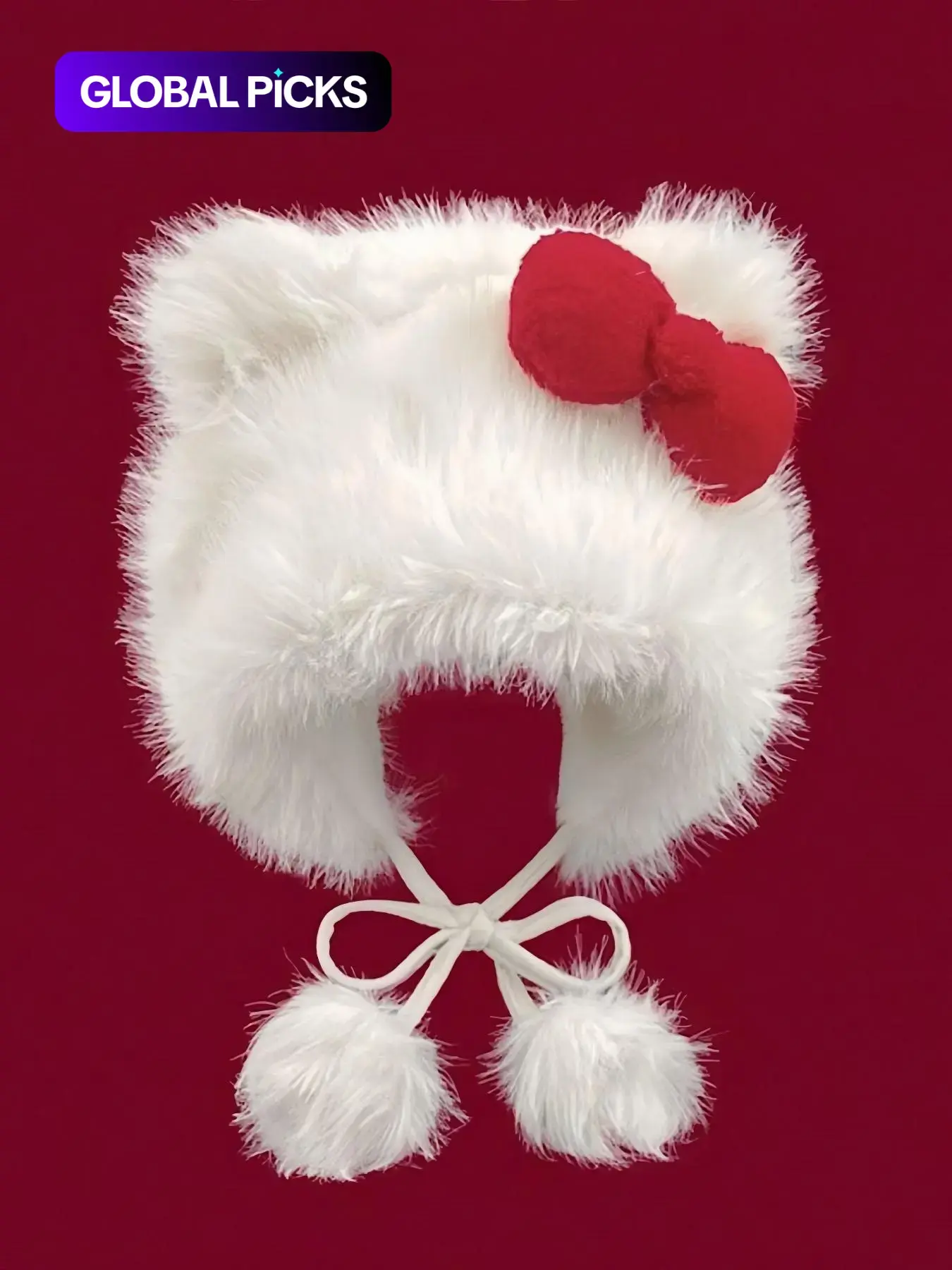 Cute Cat Ear Design Pom Pom Decor Plush Hat, Acrylic Hat, Fashion Beanie Hat, Insulated Hat, Cute Earflap Hat, New Style Bowknot Design Warm Hat for Fall & Winter, Fashion Accessories for Women