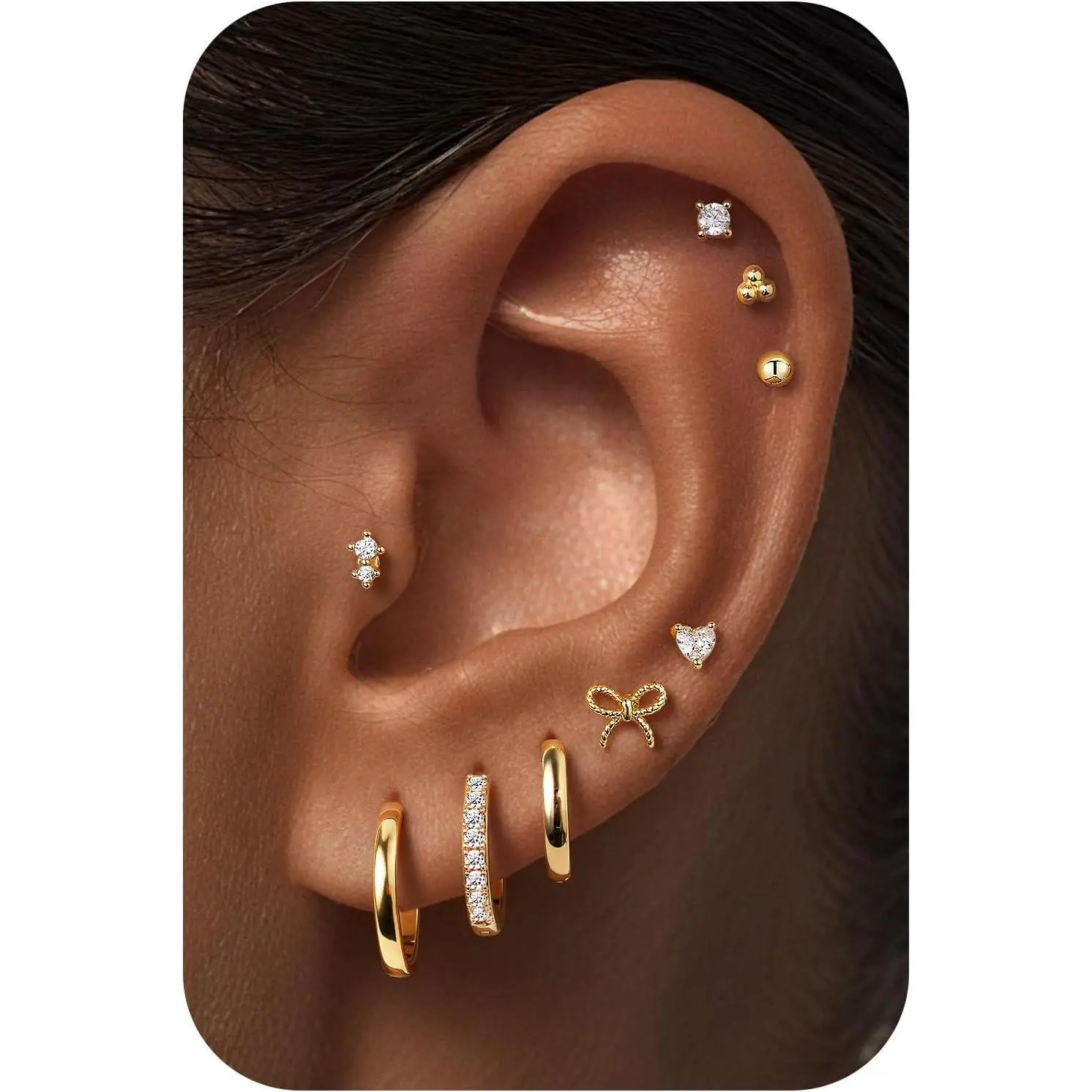 9 Pairs Flat  Earring Stack Set for Woen Teen Girls |  Earrings, 14K  Plated Huggie Hoop Stud Earring, Sall Cute Bow Cartilage Earrings, Trendy  Gifts