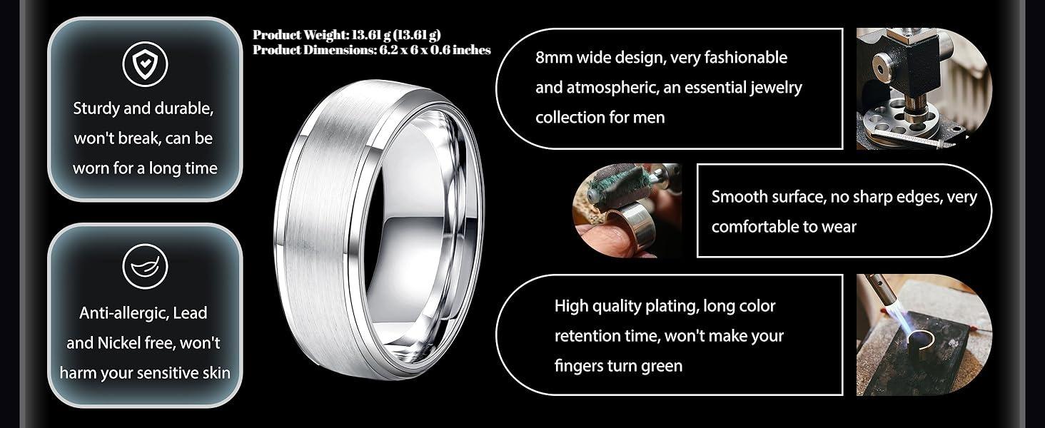 YADOCA Stainless Steel Rings for Mens Wedding Band Silver Black Fidget Ring Anxiety Relief Simple Engagement Promise Wedding Rings for Men and Women