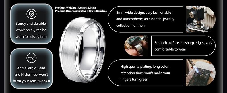 YADOCA Stainless Steel Rings for Mens Wedding Band Silver Black Fidget Ring Anxiety Relief Simple Engagement Promise Wedding Rings for Men and Women