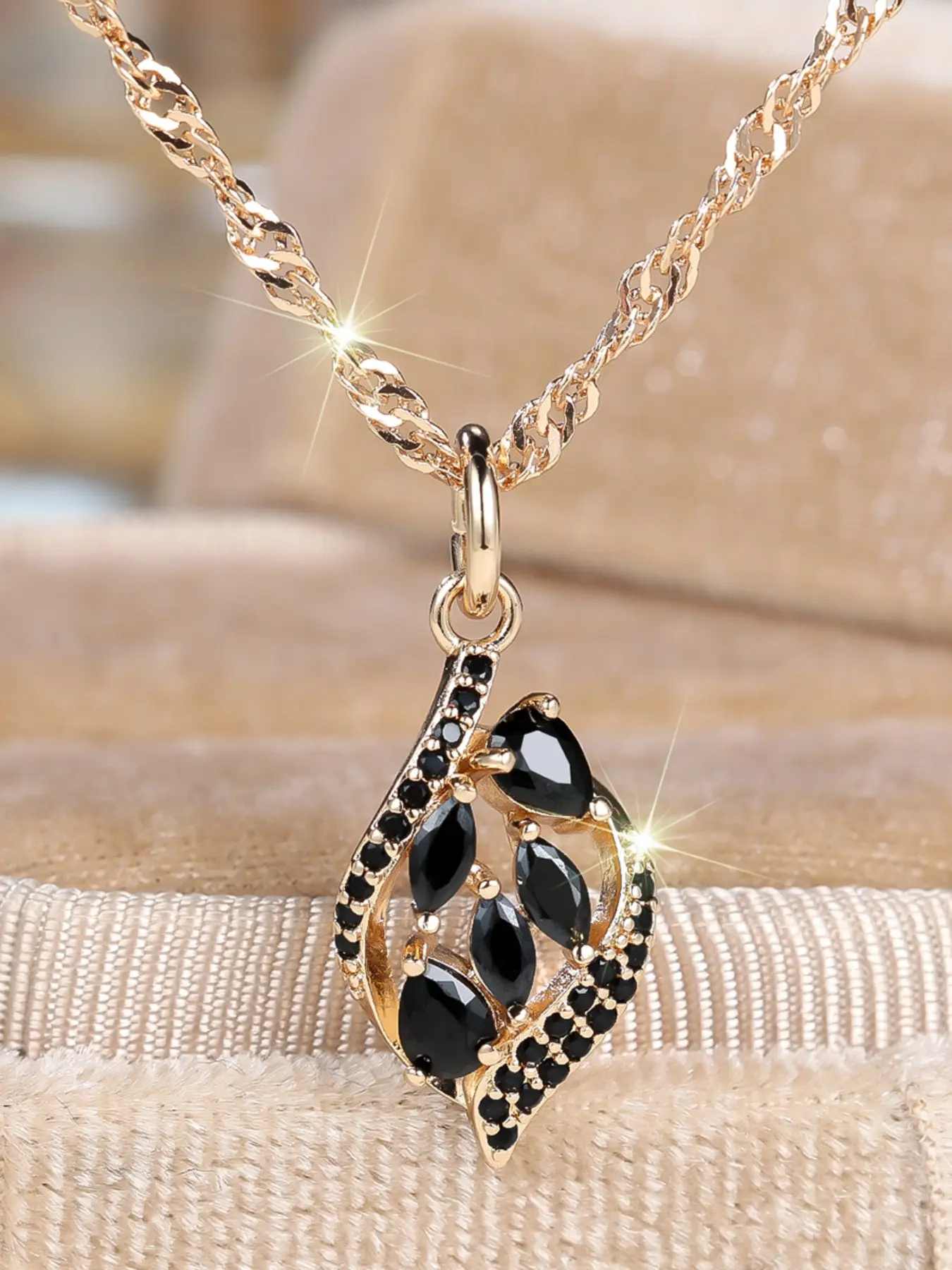 Unique Black Zirconia Marquise Necklaces for Women Pendant Necklace Stackable Design Delicate Jewelry Perfect for Engagement Weddings Party, Daily Wear Anniversary Gift for Her
