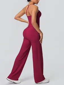Women's 2 Piece Workout Outfit, Crisscross Strap Sports Tank + High Waist Butt Lifting Wide Leg Pants, Soft Stretchy Moisture-Wick Quick Dry Breathable Sportswear Set for Yoga, Gym, Pilates & Summer Daily Wear.