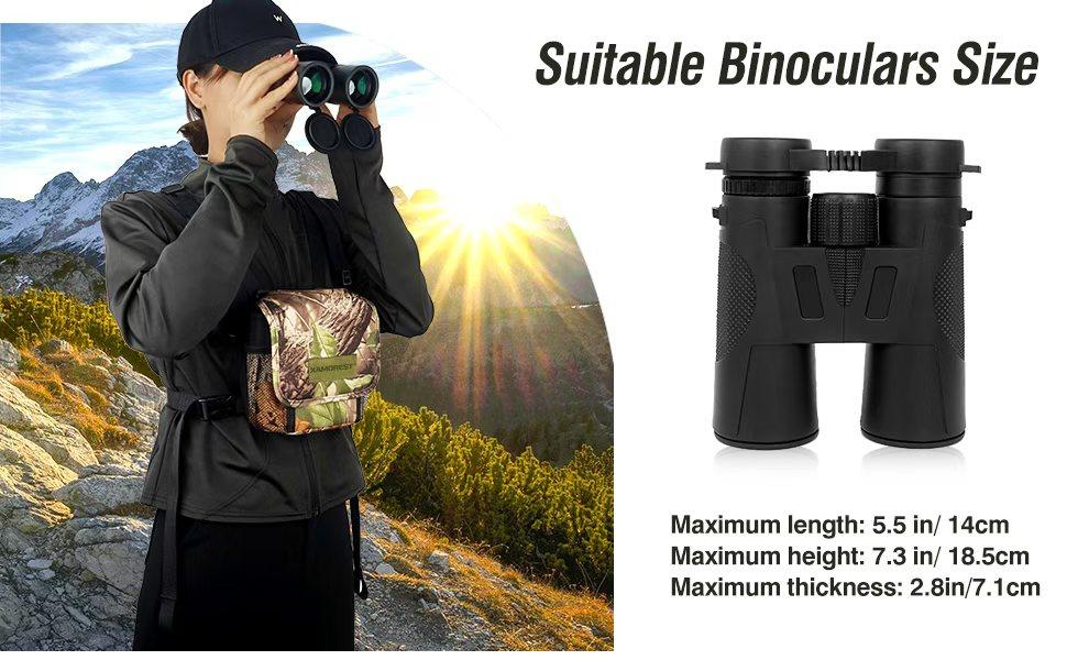 Universal Binocular Case, Binocular Harness for Hunting Case with Adjustable Shoulder Straps, 2 Mesh Pockets, Yellow Camera Protection