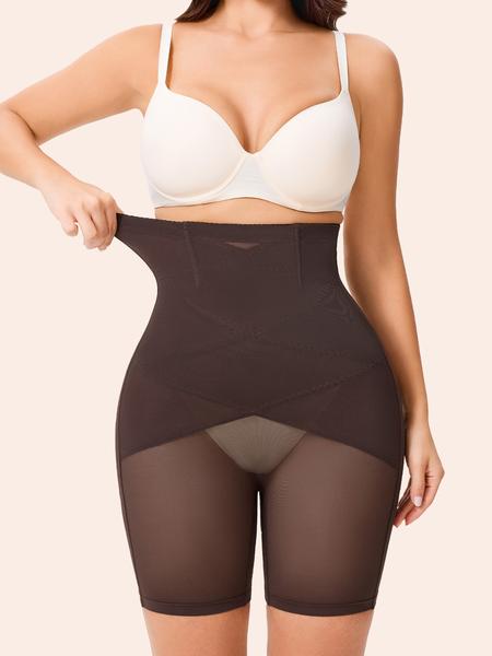 Women's Solid Sheer High Waist Shapewear Shorts, High Stretch Tummy Control Shaper, Ladies Shapewear Bottoms for Daily Wear