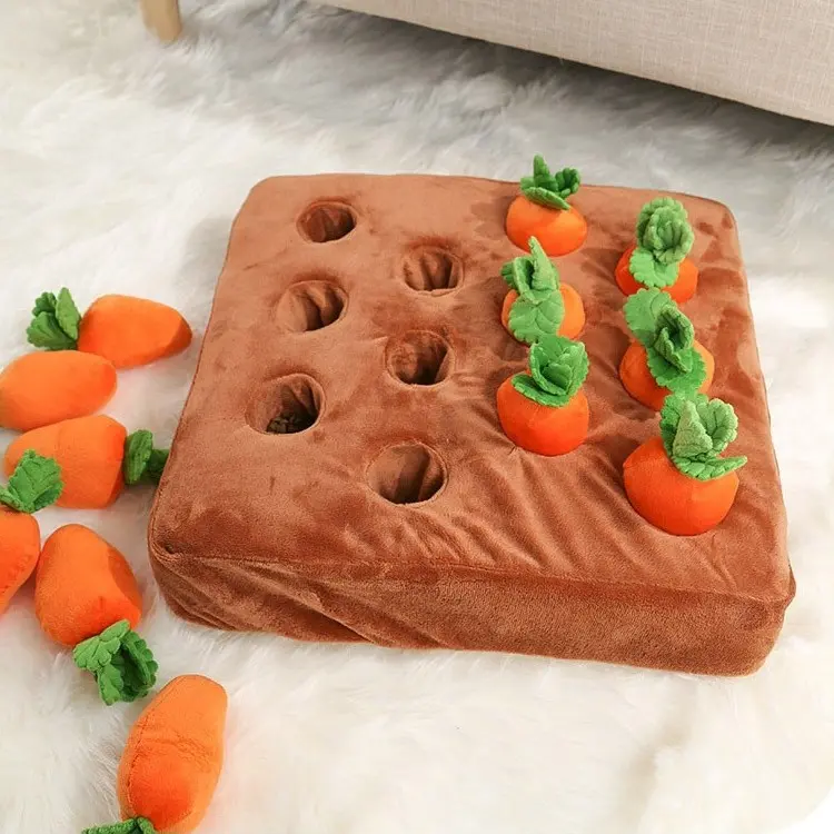 Dog Snuffle Mat Plush Carrot Toy for Dogs, Interactive Squeaky Puzzle Toy, Treat Dispensing Nosework Toy for Small Medium Large Dogs