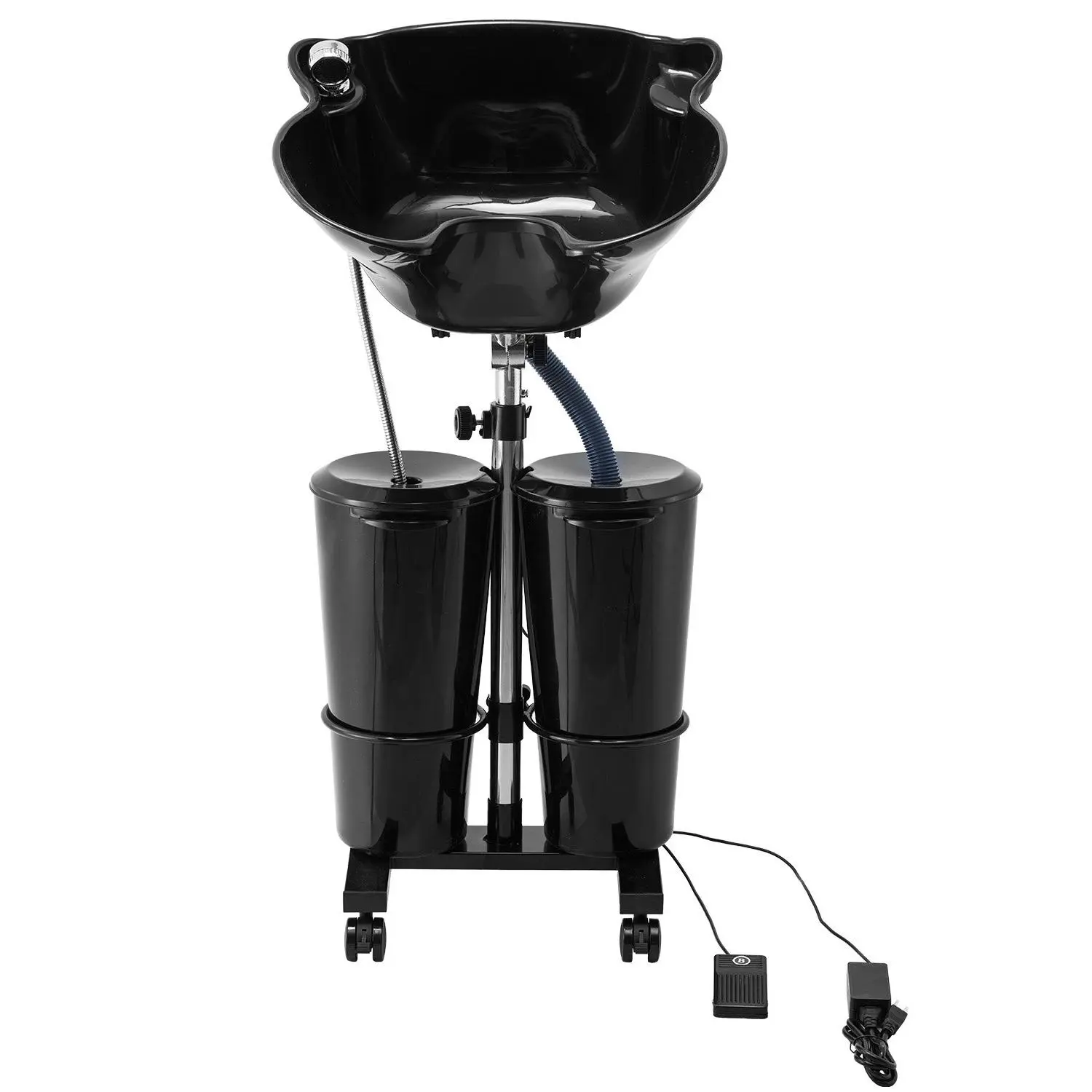 VEVOR Portable Shampoo Bowl, Shampoo Sink for Washing Hair with Electric Pump, Includes 2 Buckets 2 Showerheads, Drain Hose, Height and Angle Adjustable Portable Wash Bowl for Home Salon Use, Black