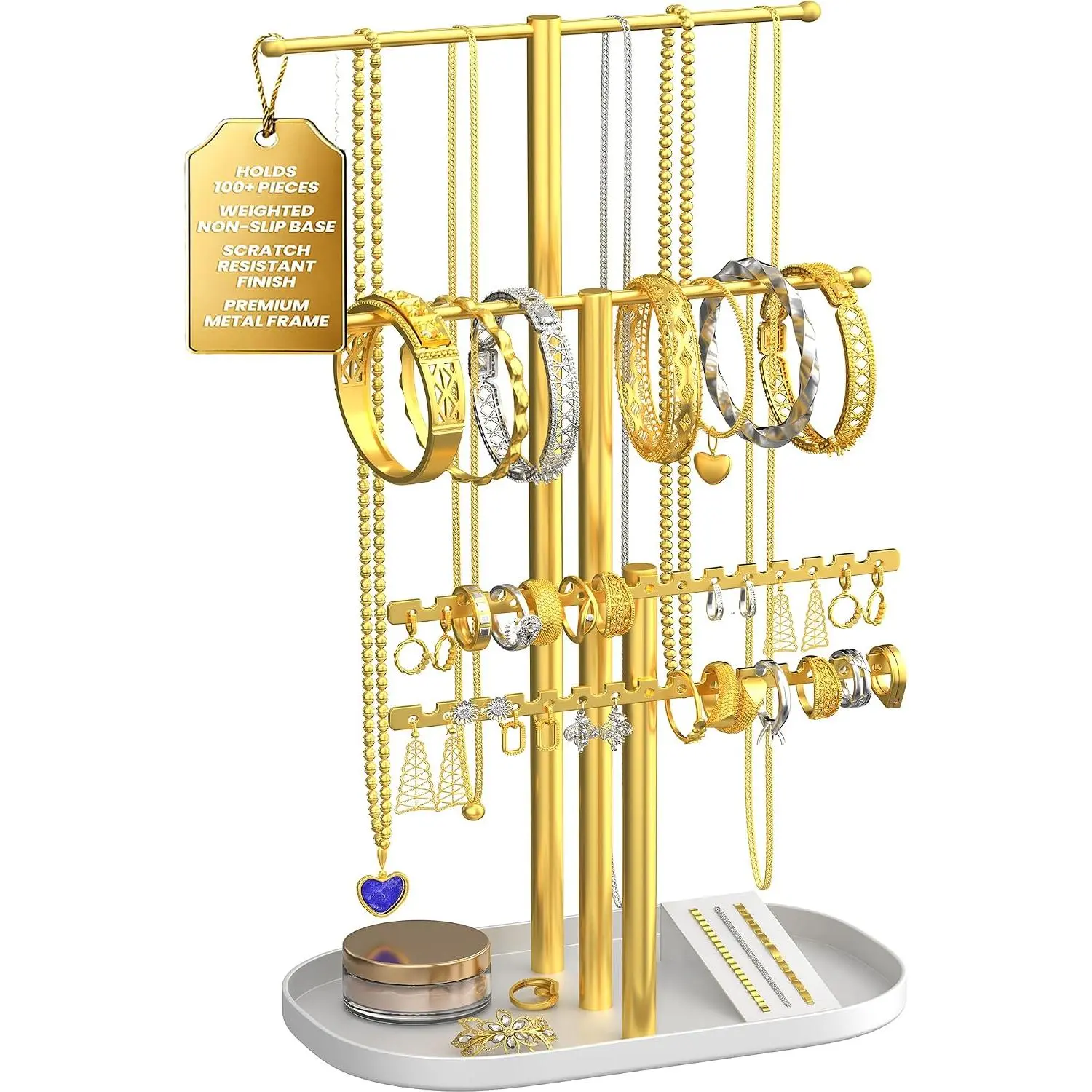 Tower Stand Organizer for Women - Elegant  Holder Display with Necklace Holder, Earring Organizer & Bracelet Rack - Tabletop  Stand for Dresser, , Desk