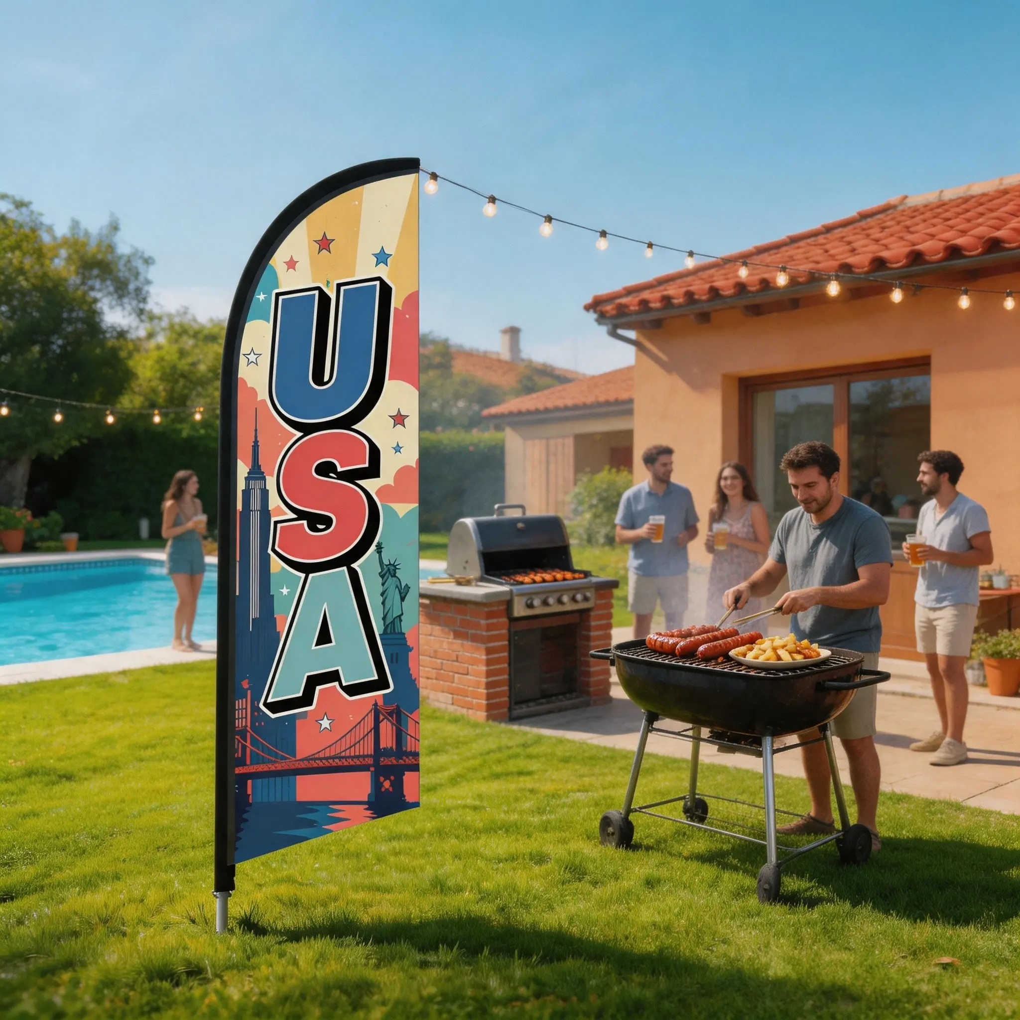 8.5 Ft Feather Flag, Polyester Waterproof Sunscreen Banner, Wind-Resistant Single-Sided Print, Vintage American Car Show Flag, Store Promotion