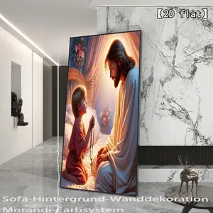 2D flat Scene of interaction with saints. Frameless canvas art - wall decoration, suitable for living rooms and bedrooms, aesthetic room decoration, large canvas mural.