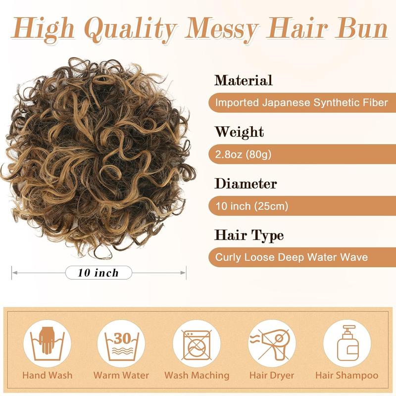 Short Curly Messy Bun Hair Ponytail Extension Elastic Drawstring Loose Hair Bun for Women with Thinning Hair High Temperature Synthetic Fiber Hair Bun Extension 80g