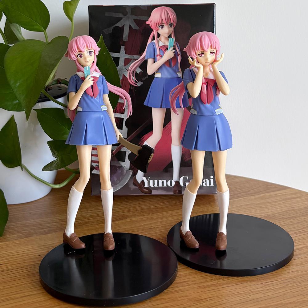 2 Style Mirai Nikki Anime Figure Gasai Yuno 17cm Pink Hair School Suit Pretty Girl Pvc Model Cute Periphery Gift Toy Doll