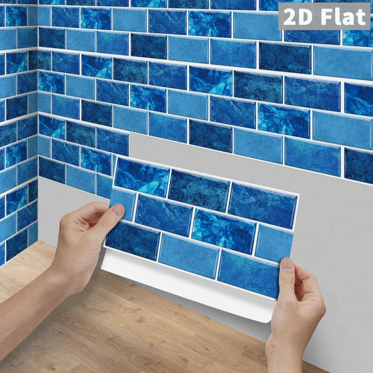 6/12/24/48PCS FG Glossy PVC Subway Tile Stickers, Ocean Blue Gradient Marble Peel & Stick Splashback Decals, Waterproof Oilproof Self Adhesive Wall Decor for Kitchen Bathroom
