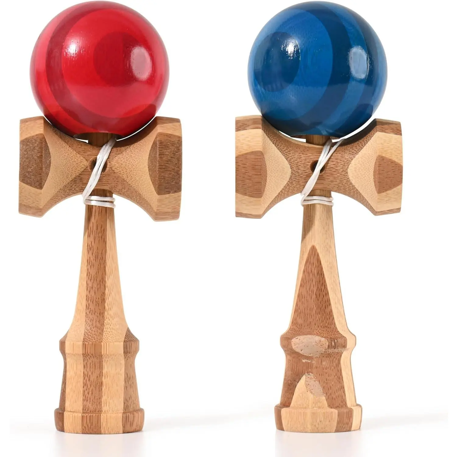 2 Pack Full Size Competition Pro Kendama Solid Wood Ball and Cup Coordination Toy Blue and Red Bundle