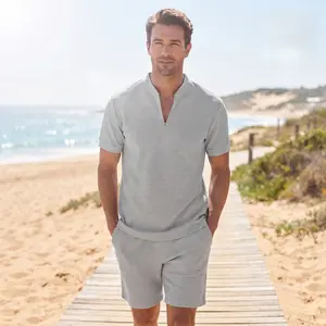 Men's Waffle Knit Henley Shirt Short Sleeve Half-Zip V-Neck, Solid Color Breathable Lightweight Relaxed Fit Premium Textured Collar Top for Smart Casual Date Night polo shirt