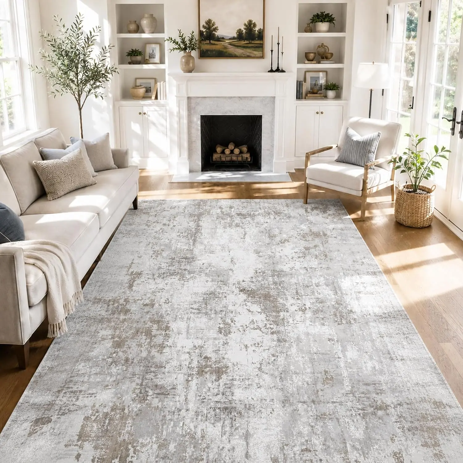 5x7 Area Rug Washable Non-Slip Living Room Rugs,Gary Area Rug | Soft  Distressed  Carpet for Bedroom Dining Room, Foldable Thin Floor Mat for High Traffic Areas