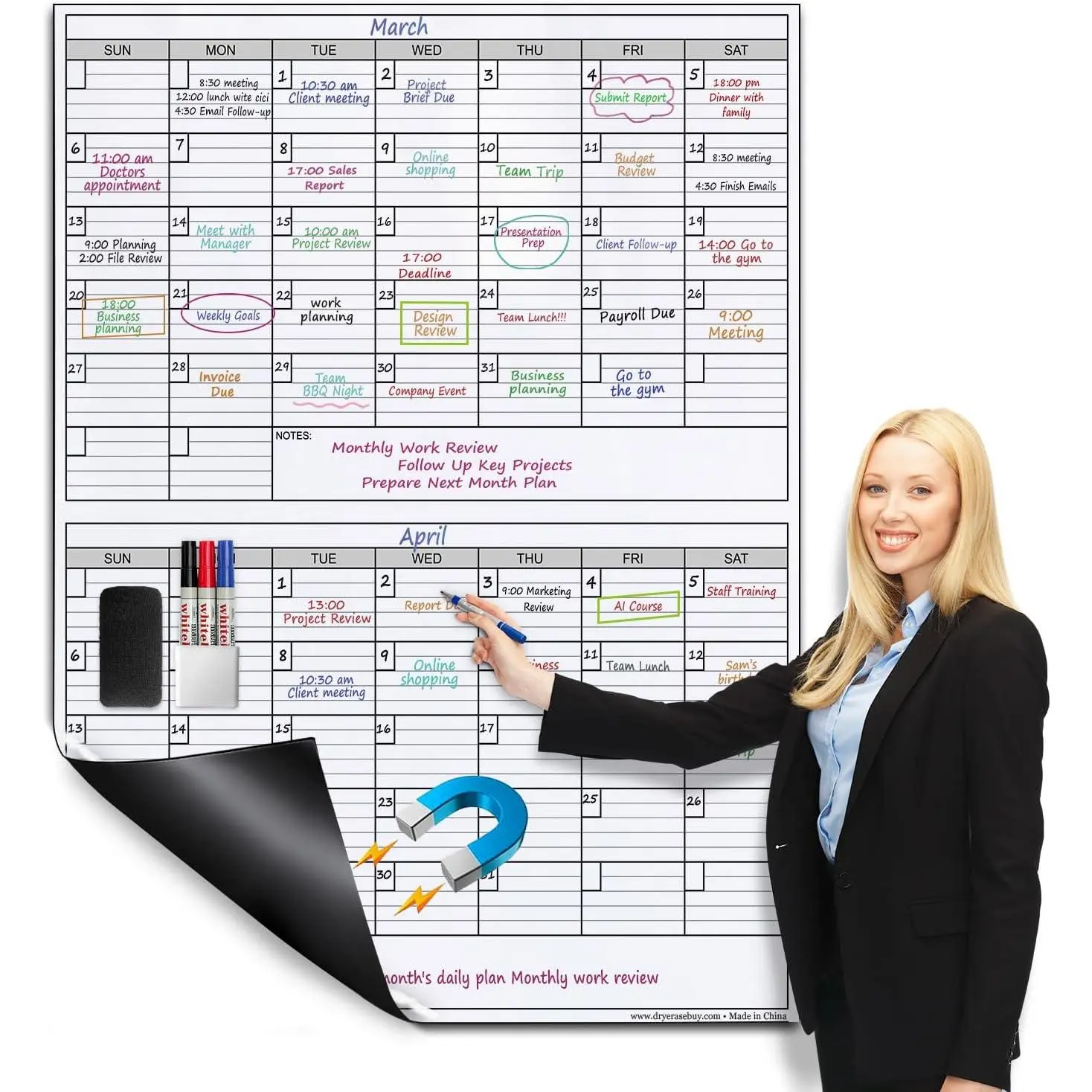 Dry Erase Calendar for Wall 2 Month,38 x 50 in Calendar  | 50x38  Giant Huge Monthly Laminated Erasable Whiteboard Calendar, Bimonthly 60 Days  Planning for Office