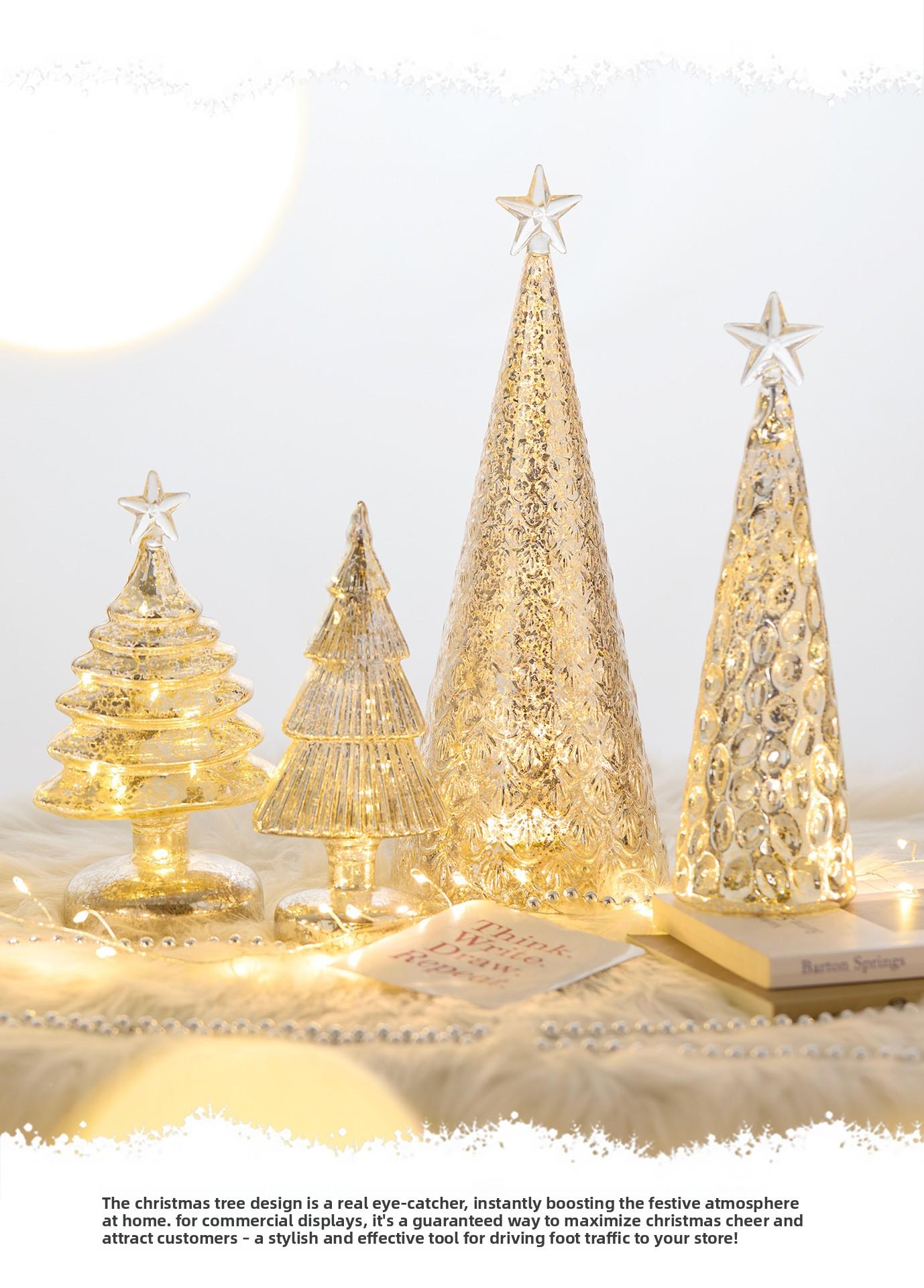 [4 pack] New Holiday Decorations, Glass Christmas Tree, Champagne-Colored Ornaments, Tabletop Scene Setting Props