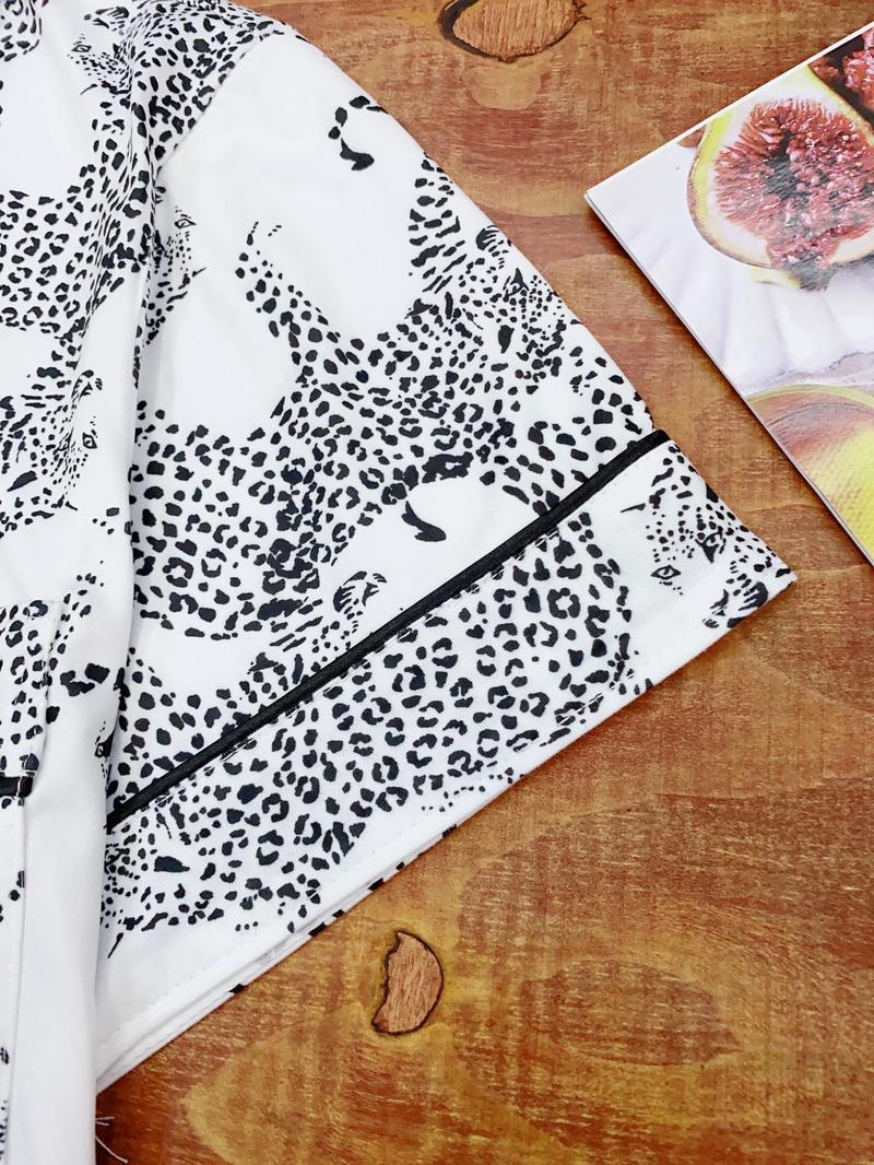 Women's Cheetah Print Short Sleeve Pajama, Casual Comfy Pocket Lapel Shirt & Elastic Waist Shorts PJ Set, Ladies Sleepwear for Summer, Loungewear