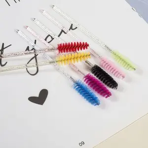 50pcs Glitter Crystal Handle Spoolie Brushes, Multicolor Sparkly Spiral Design, Flexible Soft Bristle for Eyelash & Brow Grooming, DIY Makeup Tools