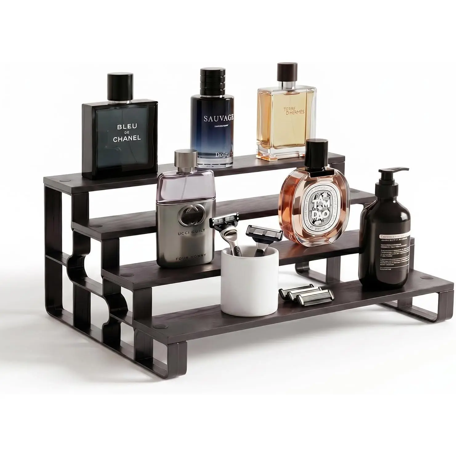 4 Tier Wooden Perfume Cologne Organizer for Men 14 Inch Black  Skincare Display Storage Shelf