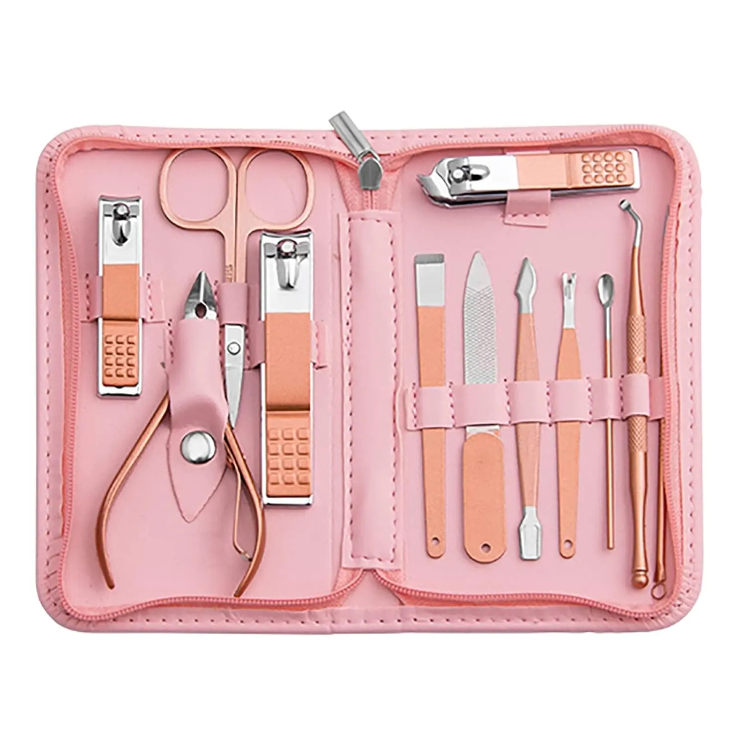12 Pcs Professional Manicure Pedicure Nail Care Kit with Pink Travel Case, Includes Nail & Toenail Clippers for Women