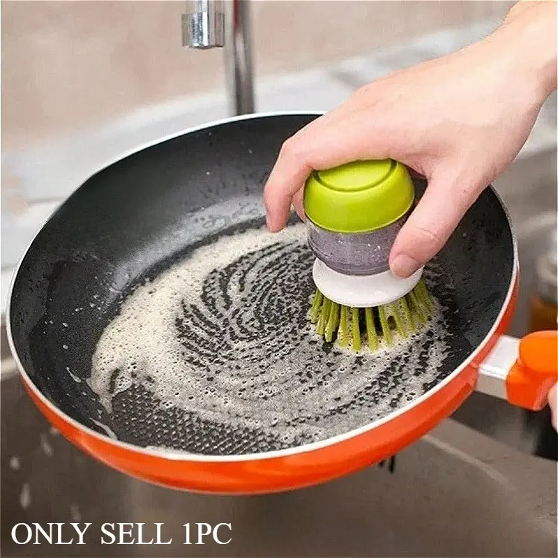 1PC Press-Type Kitchen Dish Brush with Handle, Kitchen Scrub Brushes for Cleaning, Dish Scrubber with Nylon bristles for Sink, Pots, Pans, Grease Cleaner for Pots Pans & Dishes Multipurpose Cleaning Tool，bottle brush,kitchen accessaries