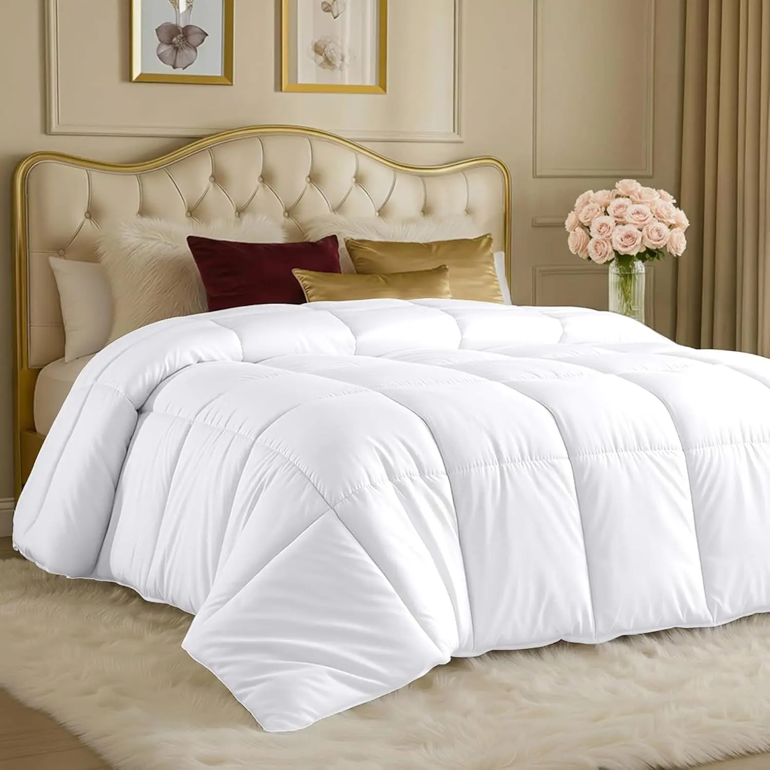 Bedding Duvet Insert, Comforters Queen Size 88 x 88 Inches, White |   Cozy All Season Comforter, Down Alternative Fill, Soft Microfiber Shell, Corner Tabs, Box Stitched, Machine Washable