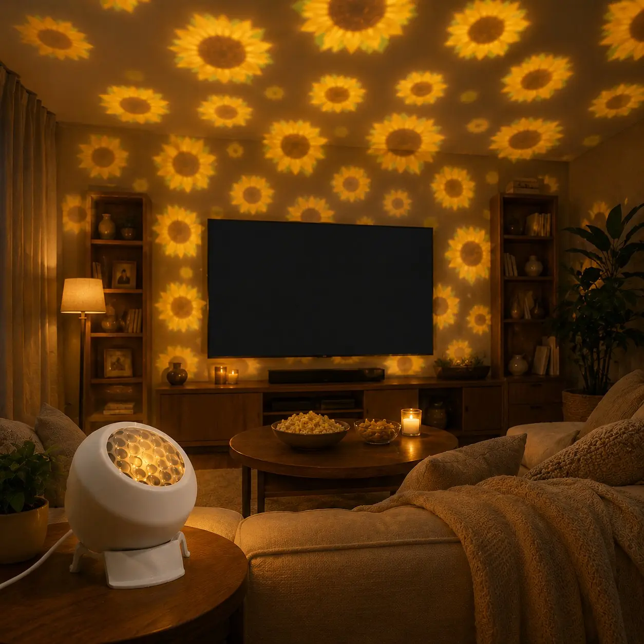 Sunflower Dynamic Projection Lamp, USB Powered, 360° Adjustable, Warm Sunflowers & Soft Light Patterns, Ideal for Home Decor, Gifts