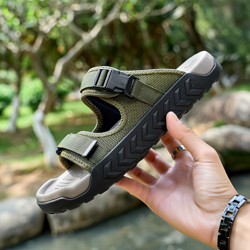 New Men's Hollow-Toe Hook-and-Loop Fastener Sandals for All Seasons, Lightweight and Simple Outdoor Walking Beach Hiking Travel Shoes