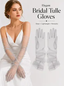 Sheer Tulle Gloves, Long Lightweight Bridal Opera Gloves, Romantic Ruched Mesh Formal Gloves for Wedding Ceremony, Engagement & Bridal Shower