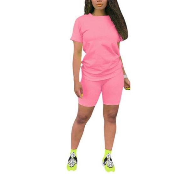 Biker Short Sets Women 2 Piece Outfits Summer Short Sleeve Jogger Tracksuit Large size loose sportswear two-piece suit