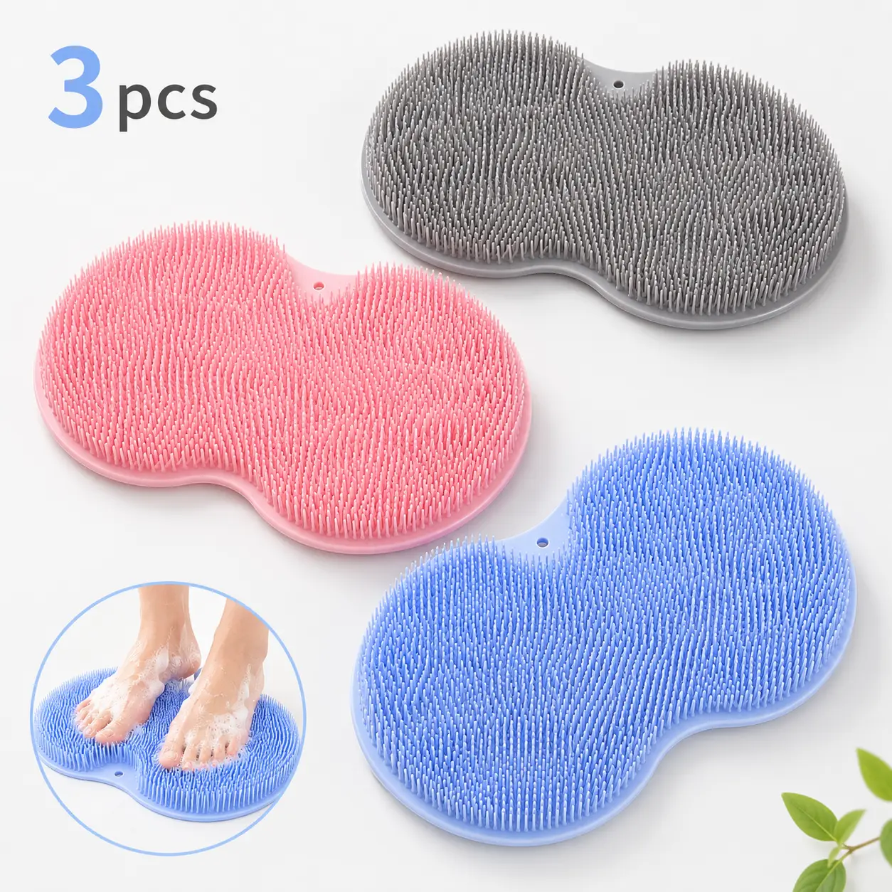 3 Pcs Foot Scrubber Set for Shower, Exfoliating Bath Mats with Suction Base for Feet, Back and Body Cleaning