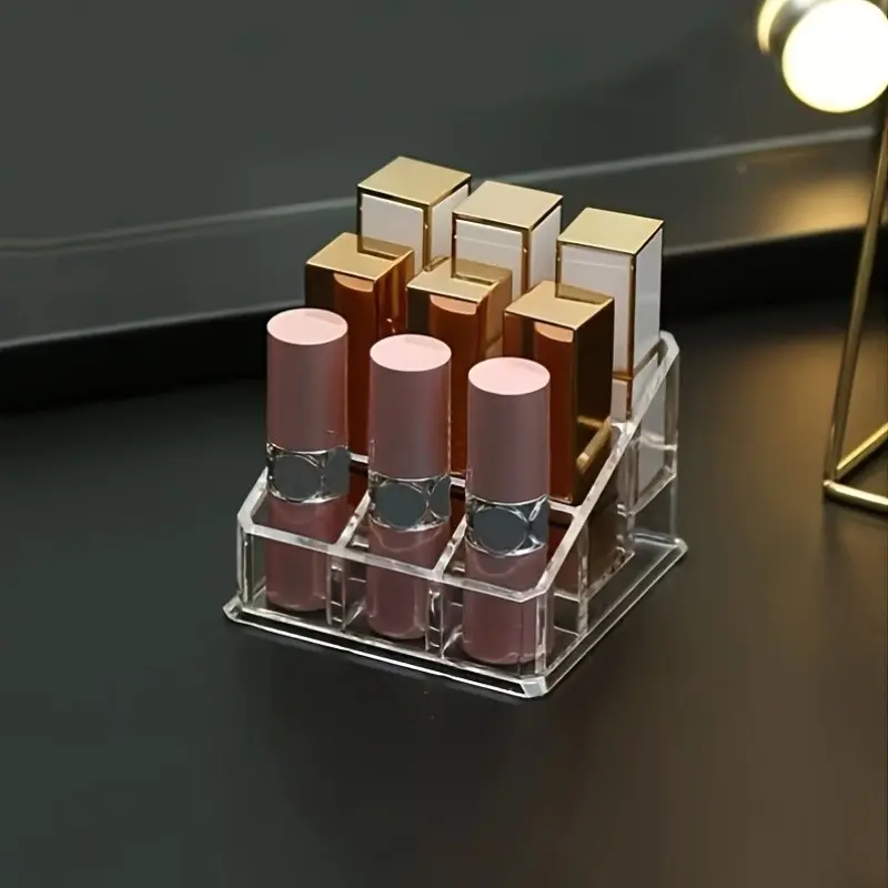 1pc Transparent Cosmetic Organizer Box, Modern Plastic Lipstick Holder, No Installation, Lightweight, Odorless, Office Desk Storage, Desktop Makeup Organizer, Clear Storage