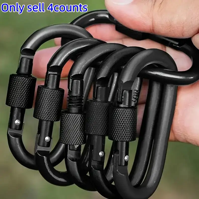 Aluminum Alloy Carabiner Clips, D-Ring Spring Hooks with Screw Door, Outdoor Keychain Buckle, Multi-Functional Portable Hiking Camping