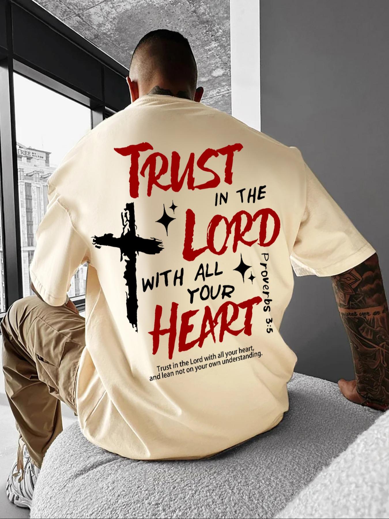 Men's Cross & Letter Print Round Neck Graphic Tee, Casual Short Sleeve T-shirt for Daily Wear, Men's Top for All Seasons