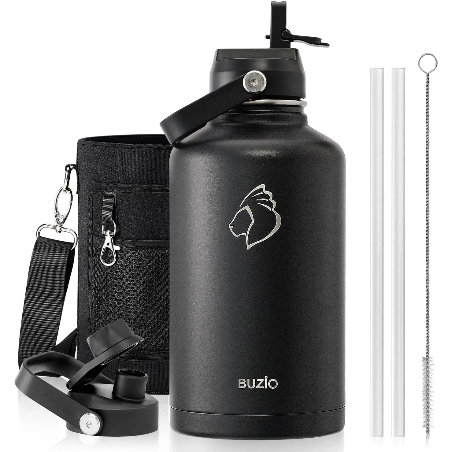 BUZIO Vacuum Insulated Stainless Steel Water Bottle 64oz (Cold for 48 Hrs/Hot for 24 Hrs) BPA Free Triple Wall Travel Mug/Flask for Outdoor Sports Hiking, Cycling, Camping, Running