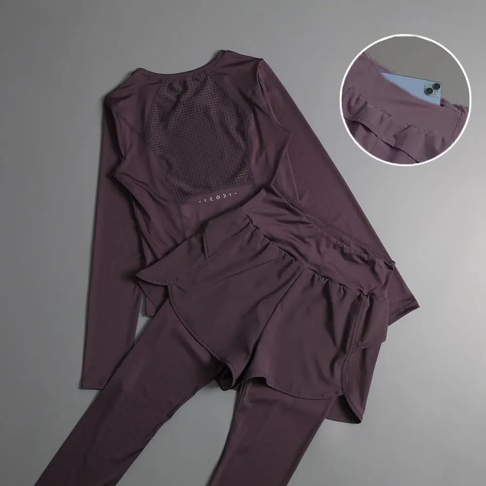 Women's Zipper Pocket Running Sports Suit 2025 Fall/Winter Quick-Dry Fitness Long-Sleeve Internet Celebrity Cycling Yoga Outfit Set
