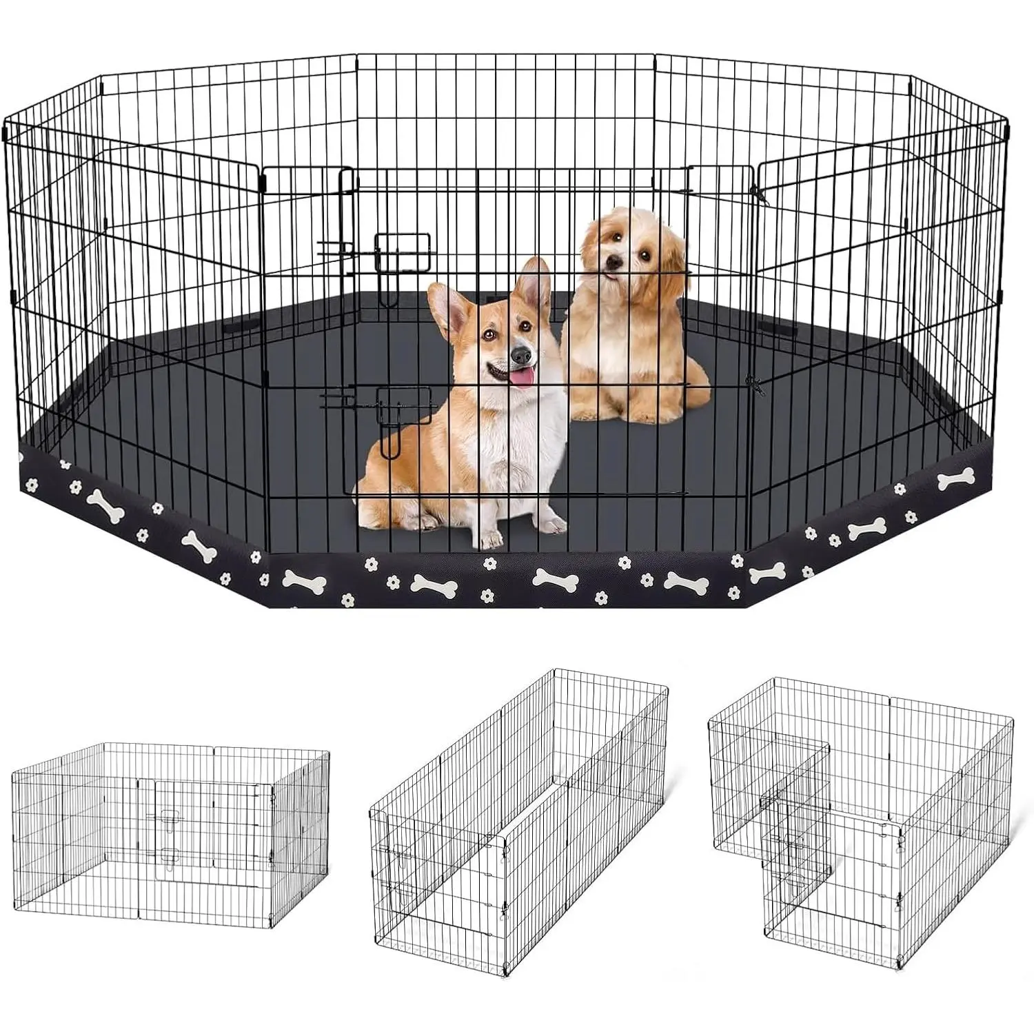 Playpen 24 Inch, 8 Panel Metal  Fence with Bottom Pad | Playpen + printing pad,8 Panel Foldable Rustproof  Playpen,Climate  Friendly Choice