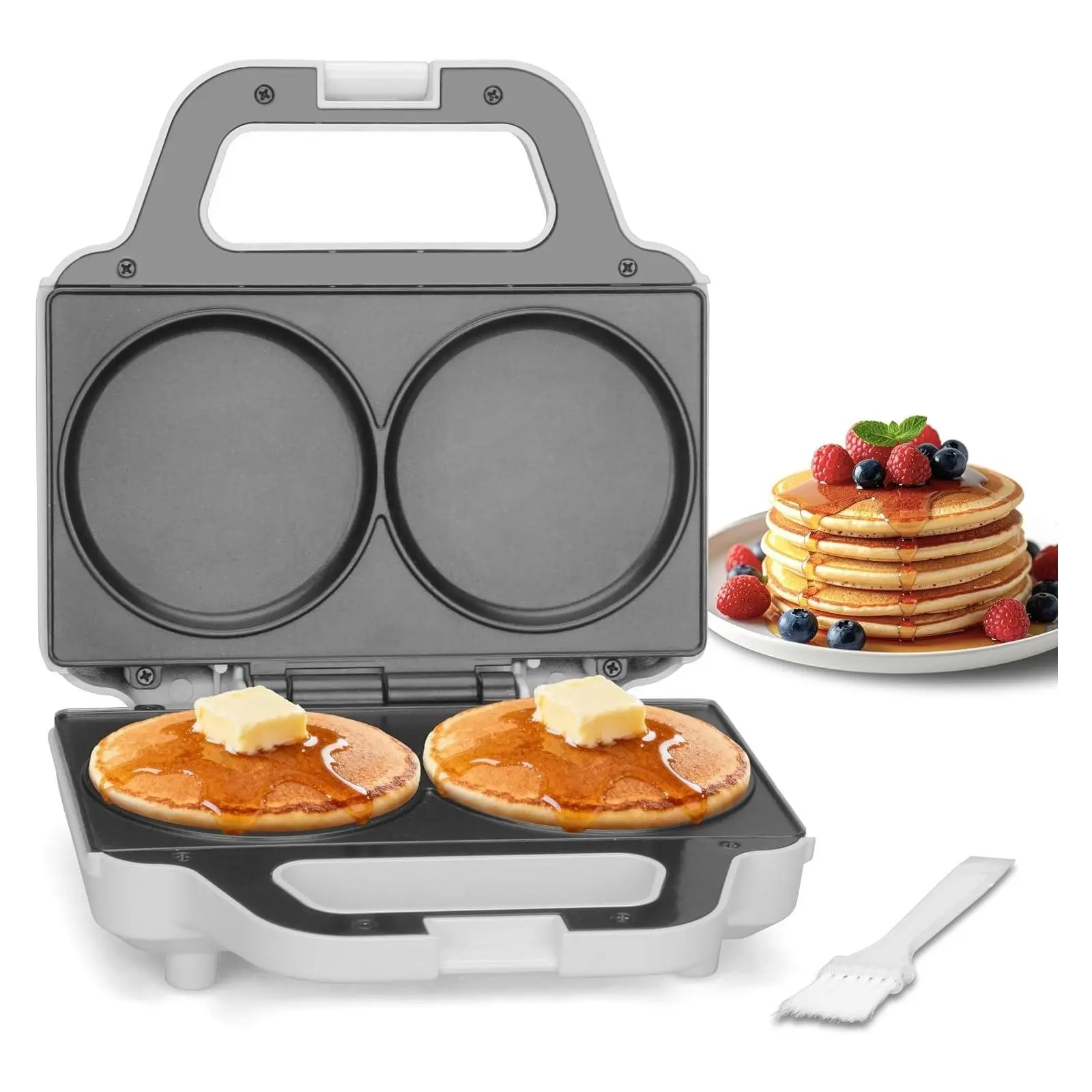 Mini Pancake Maker Machine, Electric Griddle for Pancakes, Cookies, Eggs, Arepas & Breakfast Sandwiches, White, 4 InchGift