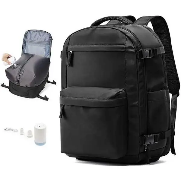 Vacuum Seal Backpack for Travel with Air Pump Daypack Carry on Flight Approved Compression Laptop Space Saver Bags Storage with Vacuum System 18x14x8 inches Travel Essentials Bag Women Black