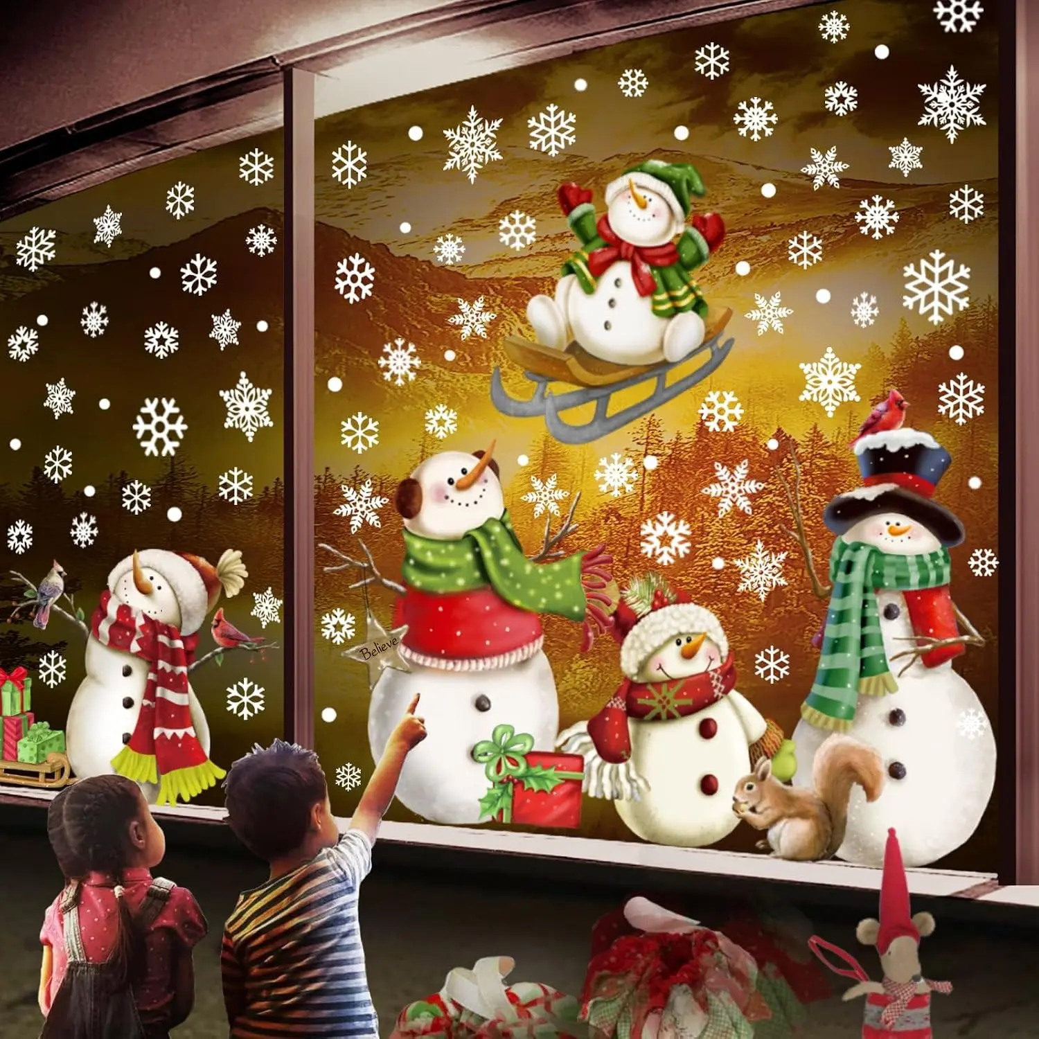 Christmas Window Clings,Snowflake Stickers,Snowman ,Stickers for Windows Glass,Winter Window Cling,Christmas Decorations Holiday
