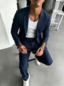 Men's Solid Color Suit Set, Slim Fit Formal Casual Comfy Breathable Business Blazer & Pants for Work Office Workwear, Men's Clothing for All Seasons, Menswear