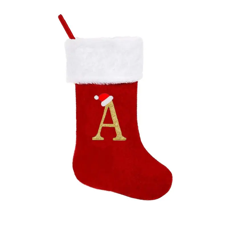 1 PCS Large Knitted Santa Christmas Stocking, Personalized Embroidered Initial Letter, Cozy Holiday Style, Reusable Candy and Gift Bag with Hanging Loop, Christmas Tree Fireplace Mantel Decor for All Kids, Families and Friends Christmas Decorations