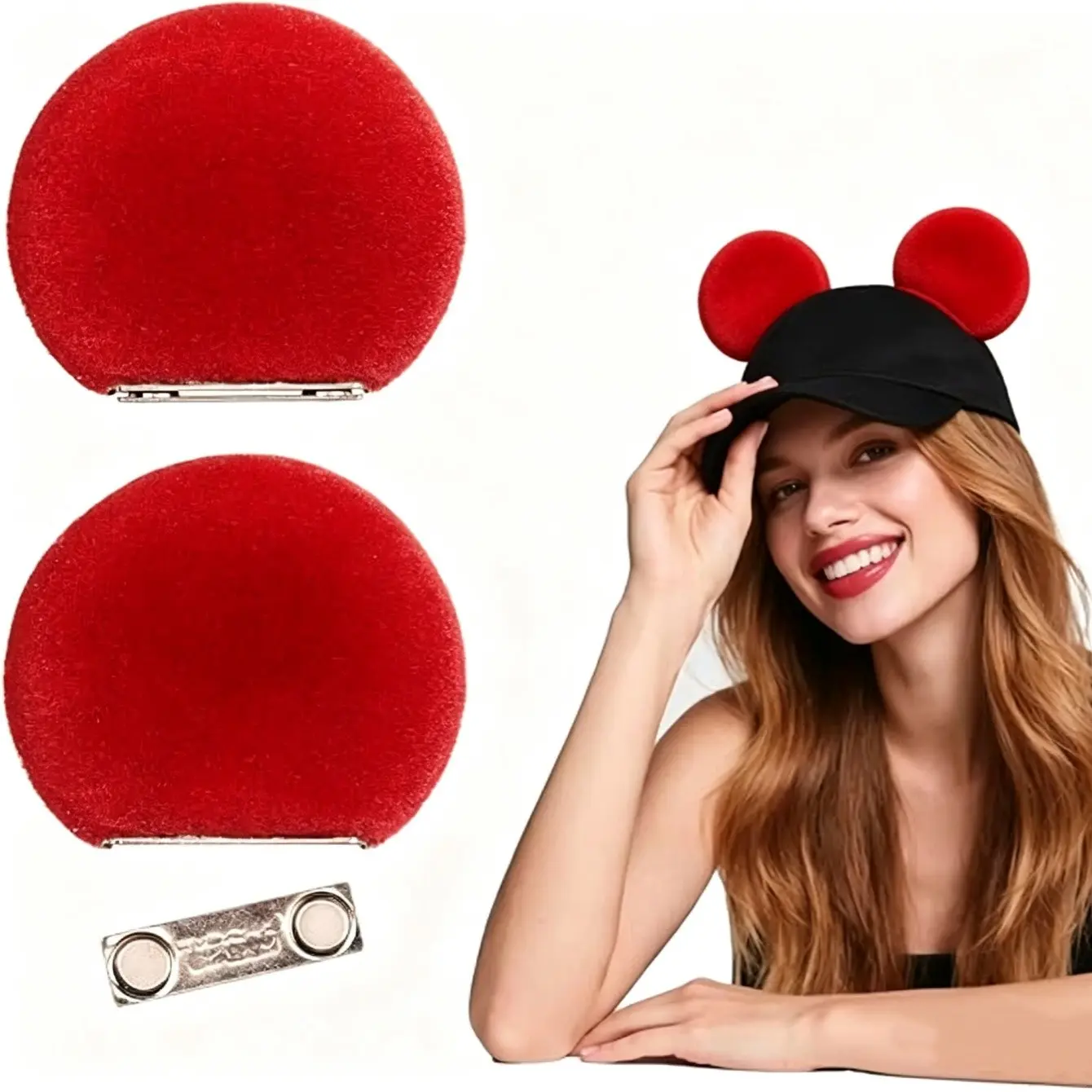 Magnetic Mouse Ears for Hats, Detachable Ears for Men Women Kids, Includes Extra Magnets, Fits Baseball Caps & More
